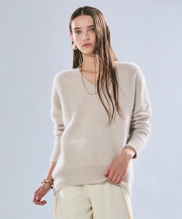 AMARILLO / スパンコールフォックスVネックニット