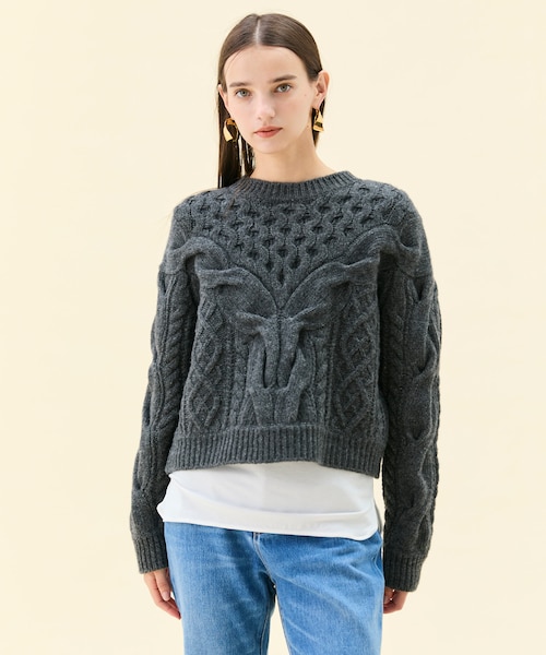 Theory アラン編み ウールカシミヤニット VERY掲載】RULE / ウールカシミヤアラン編みクロップドニット｜ベイジ