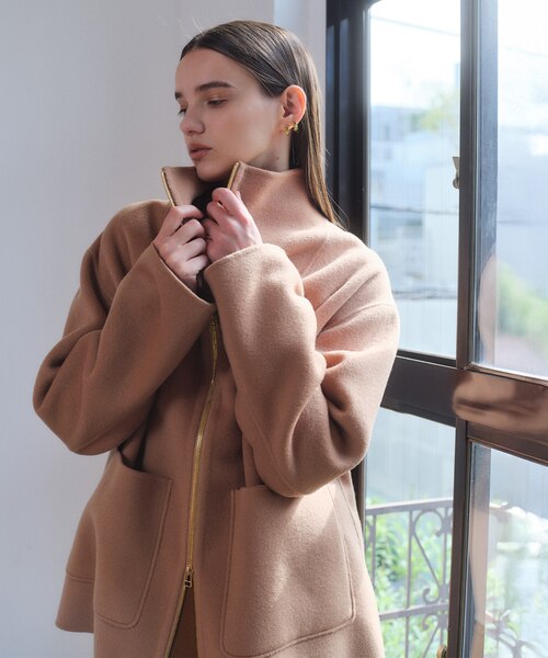 ZION / ウールスタンドカラーショートコート｜ベイジの通販｜&mall