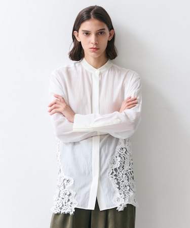 GALENA / コットンレースバンドカラーシャツ