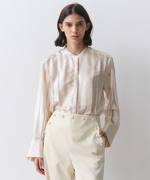 HAUYNITE / シアーストライプバンドカラーブラウス