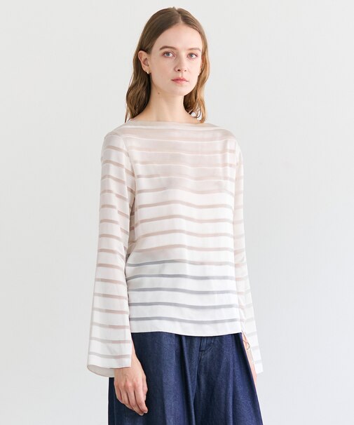 HAUYNITE / ボーダーシアー ボートネックブラウス