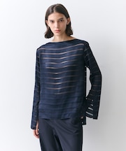 HAUYNITE / ボーダーシアー ボートネックブラウス