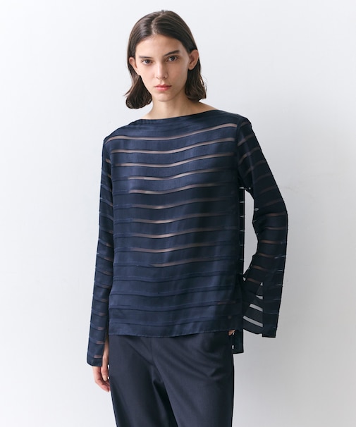 HAUYNITE / ボーダーシアー ボートネックブラウス