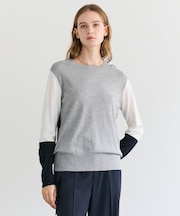 CHLOR / ウールシルク配色クルーネックニット