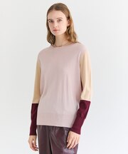 CHLOR / ウールシルク配色クルーネックニット