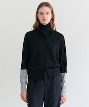 CHLOR / ウールシルク配色クルーネックカーディガン