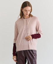 CHLOR / ウールシルク配色クルーネックカーディガン