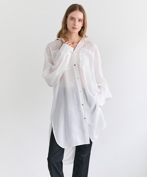 PAULINE / リネンヴィスコースオーバーサイズロングシャツ