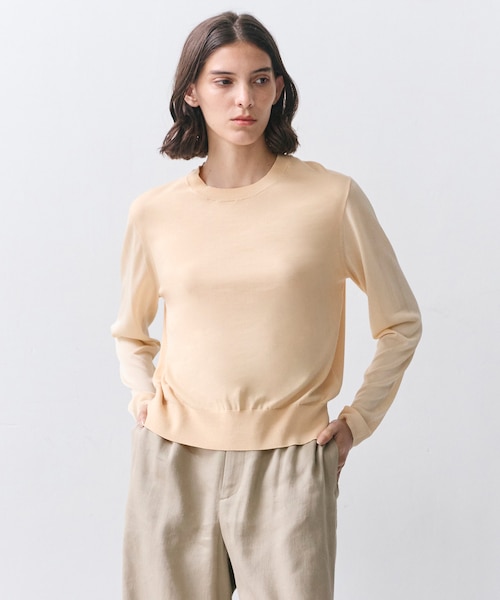 JULIE / コットンシルク 異素材プルオーバーニット｜ベイジの通販