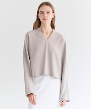 RUE / ドライタッチVネック配色ステッチブラウス