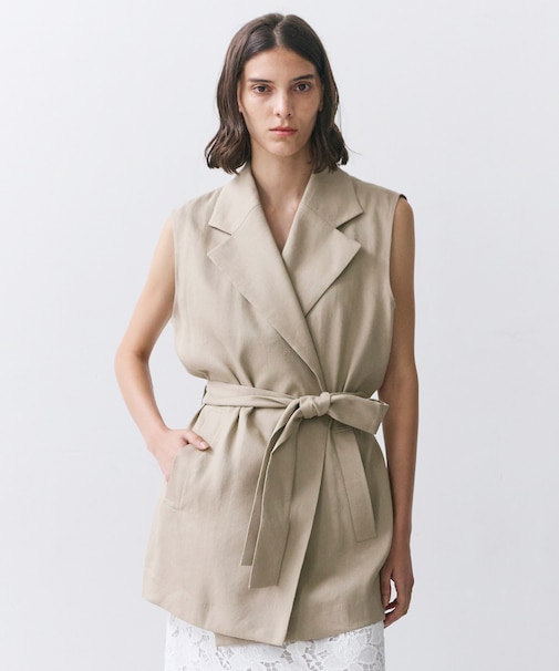 MICA /  リネンブレンドベルト付きジレ