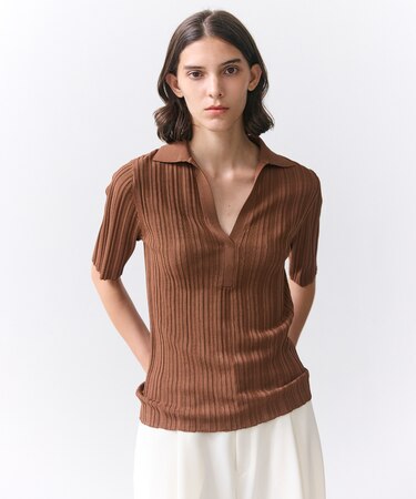 LABRADO / ランダムリブ スキッパーニット