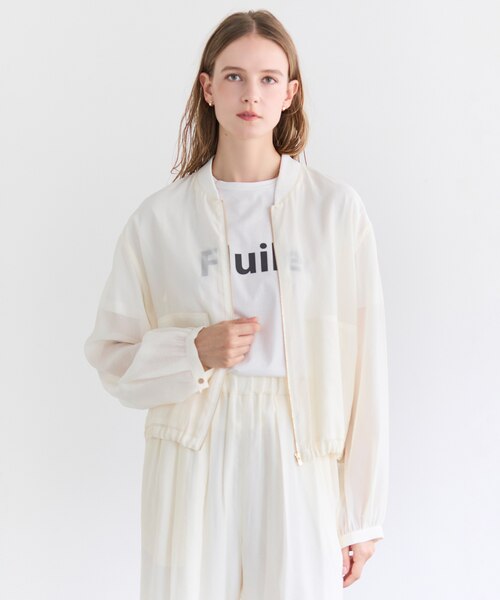 【clore＋】Airy Soft-Sheer Blouson ホワイト ベルシー Belle Cie ブルゾン ジャケット 羽織り アウター シアー 透け
