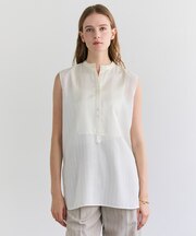 GOSHE / サテン切替 シアースタンドブラウス