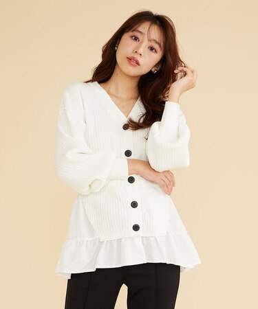 【洗える】ペプラム カーディガン