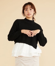 【洗える】ラッフルレイヤード ニット