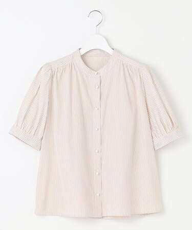 【洗える】バンドカラーパールボタン ブラウス