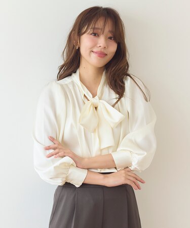 【洗える】サテン ボウタイブラウス