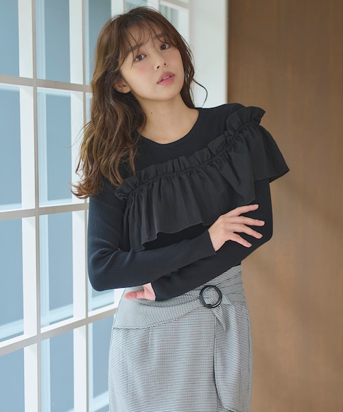 洗える】3way フリルニットトップス｜フェルゥの通販｜&mall