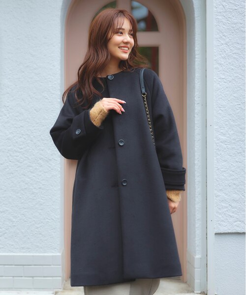 morphose　くま耳　Aライン　コート　ウール　黒 ウール混 Aラインコート｜フェルゥの通販｜&mall（アンドモール）三井