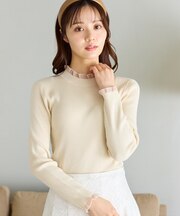 シアーフリル・ハイネックリブプルオーバー