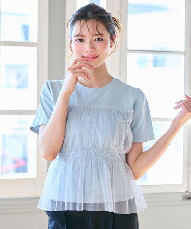【洗える】チュールコンビカットソー