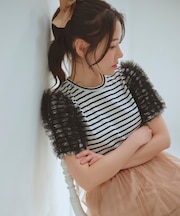 【洗える】チュールスリーブ Tシャツ