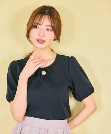 【洗える】リボンアクセント Ｔシャツ