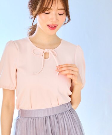 【洗える】リボンアクセント Ｔシャツ