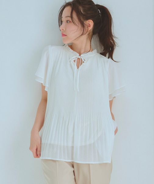 【2WAY・洗える】シフォンジョーゼットプリーツ ブラウス
