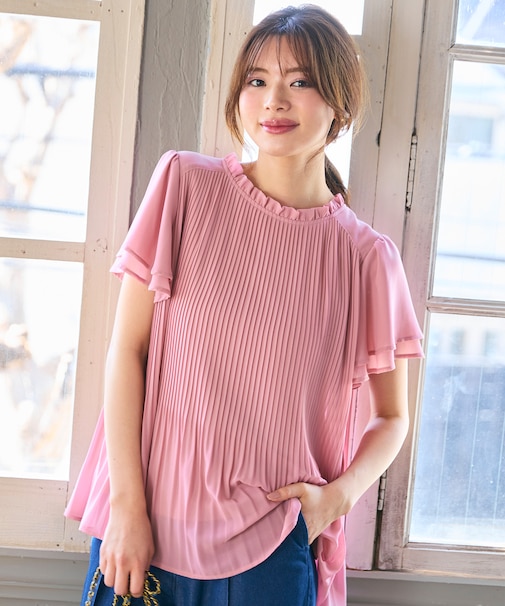 【2WAY・洗える】シフォンジョーゼットプリーツ ブラウス
