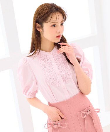 【洗える】フリルディテール パフスリーブ ブラウス