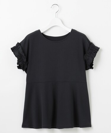 【汗ジミが目立たない】フリル袖ペプラムデザインTシャツ