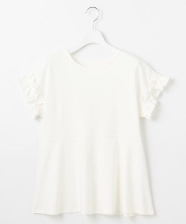 【汗ジミが目立たない】フリル袖ペプラムデザインTシャツ