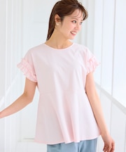 【汗ジミが目立たない】フリル袖ペプラムデザインTシャツ