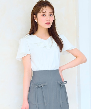 【洗える・汗ジミが目立たない】ラッフル襟Tシャツ