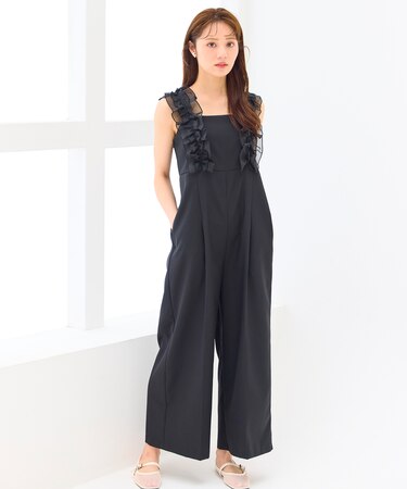 【洗える】フリルショルダー サロペット
