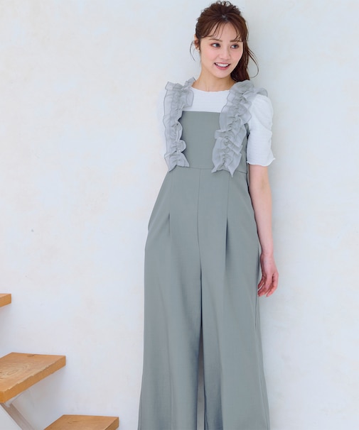 【洗える】フリルショルダー サロペット
