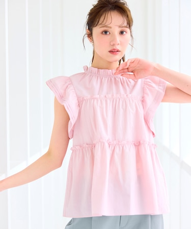 【洗える】ペプラムシルエットフリルブラウス