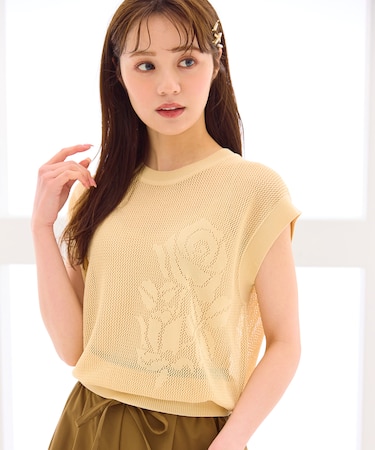 【洗える】透かし編みニットトップス