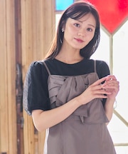 【汗ジミが目立たない・洗える】チュール袖パフスリーブ Tシャツ