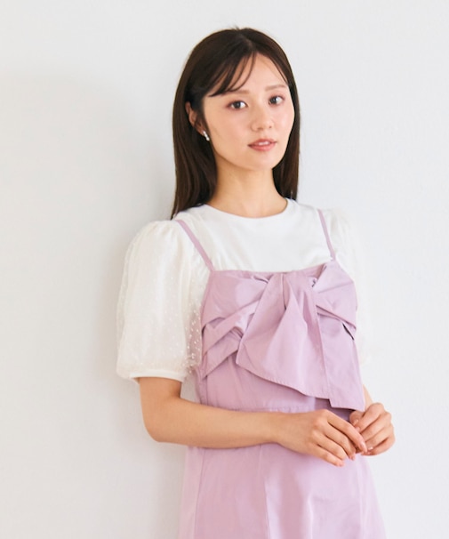 【汗ジミが目立たない・洗える】チュール袖パフスリーブ Tシャツ