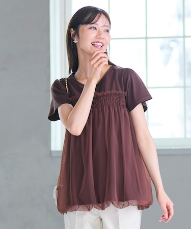 【汗ジミが目立たない・洗える】バルーンチュール Tシャツ