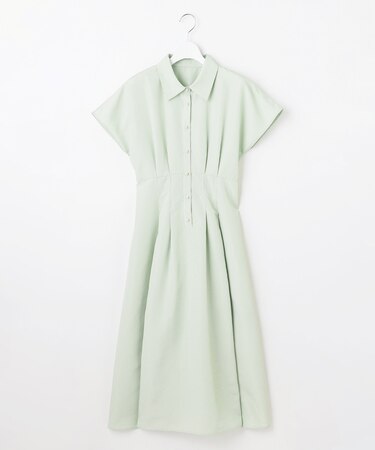 【洗える】パールボタンストライプ シャツワンピース