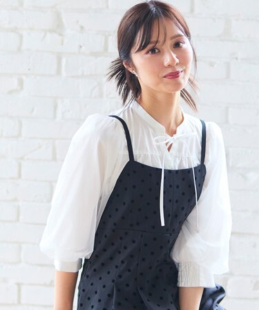 【洗える】袖チュールリボンスキッパー ブラウス