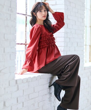 フリルギャザー ブラウス