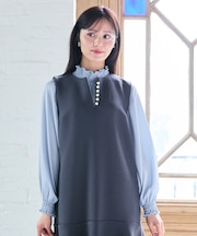 【WEB一部店舗限定・洗える】スタンドネック ブラウス