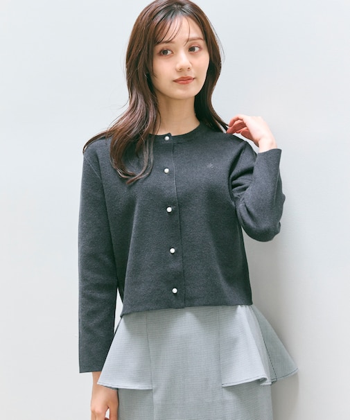 【洗える】胸元刺繍パールニット カーディガン
