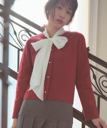 【洗える】胸元刺繍パールニット カーディガン